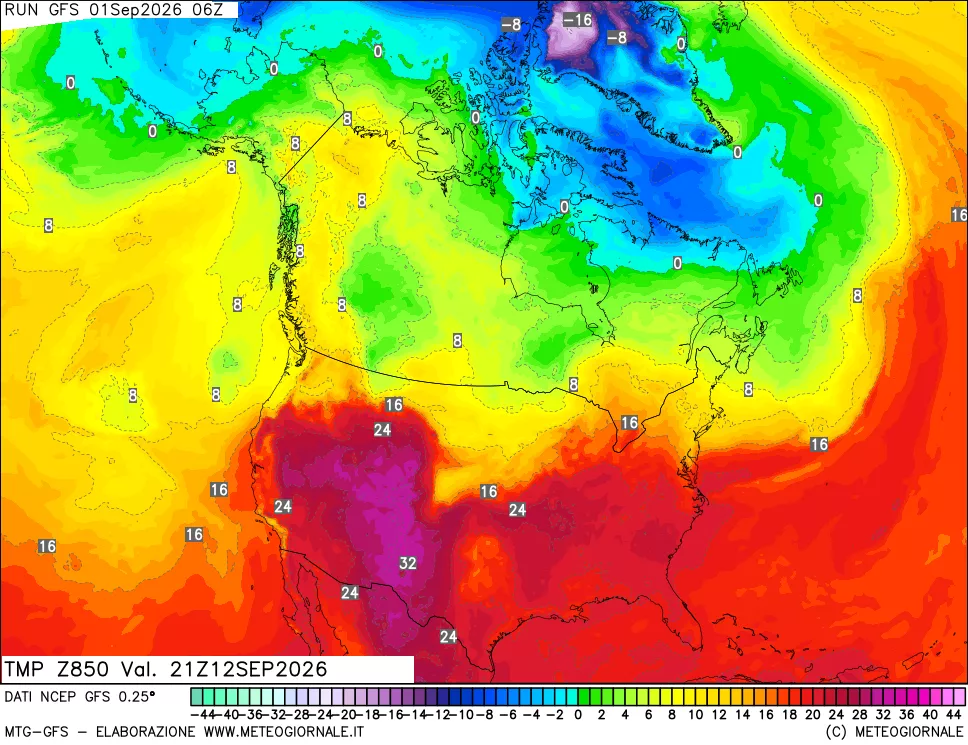 mappa 850 hPa Temp