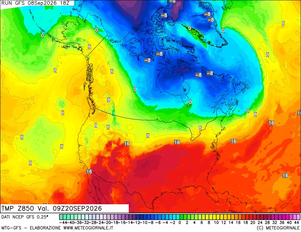 mappa 850 hPa Temp