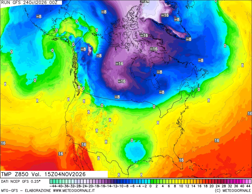 mappa 850 hPa Temp