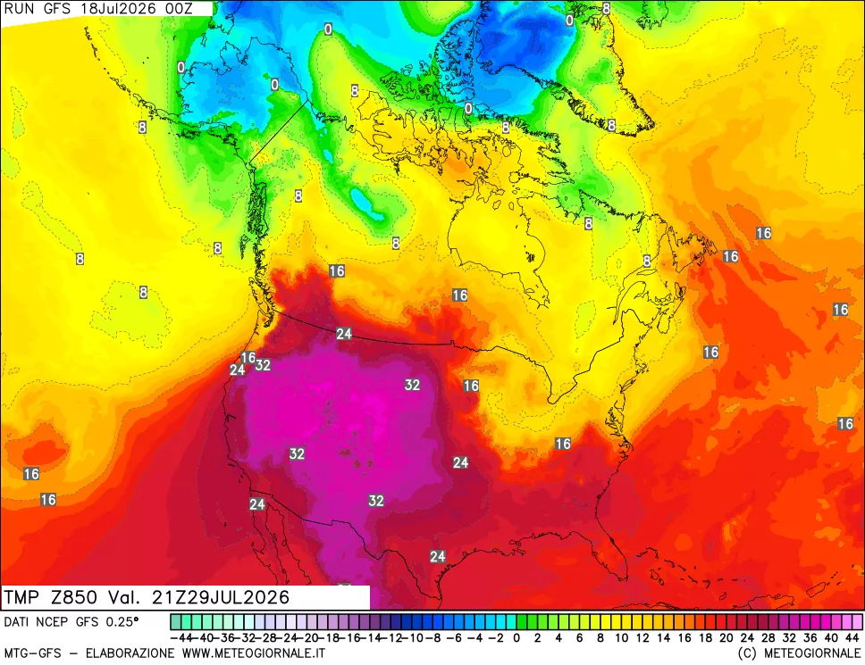 mappa 850 hPa Temp