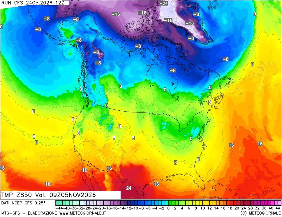 mappa 850 hPa Temp