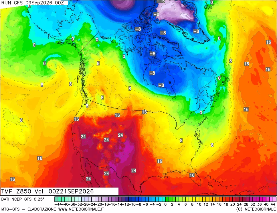 mappa 850 hPa Temp