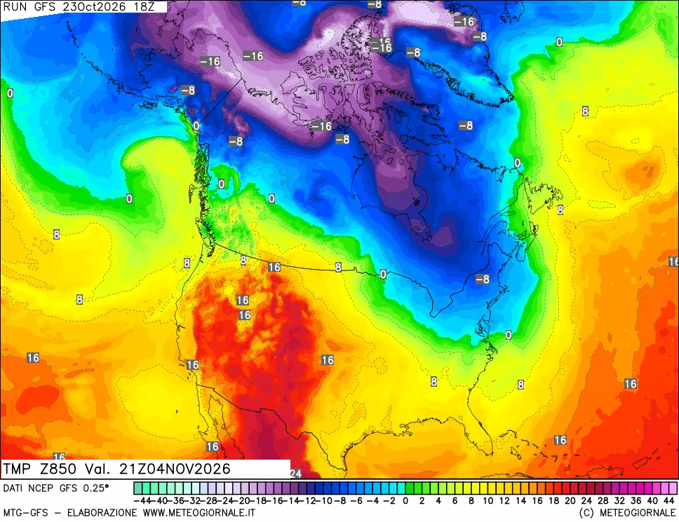 mappa 850 hPa Temp
