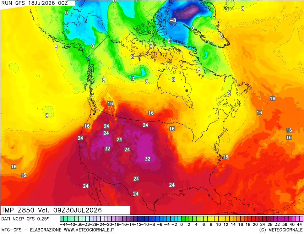 mappa 850 hPa Temp