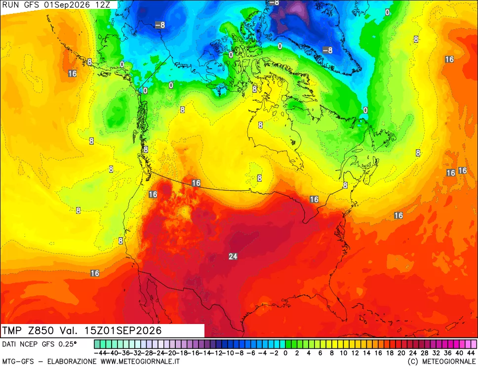 mappa 850 hPa Temp