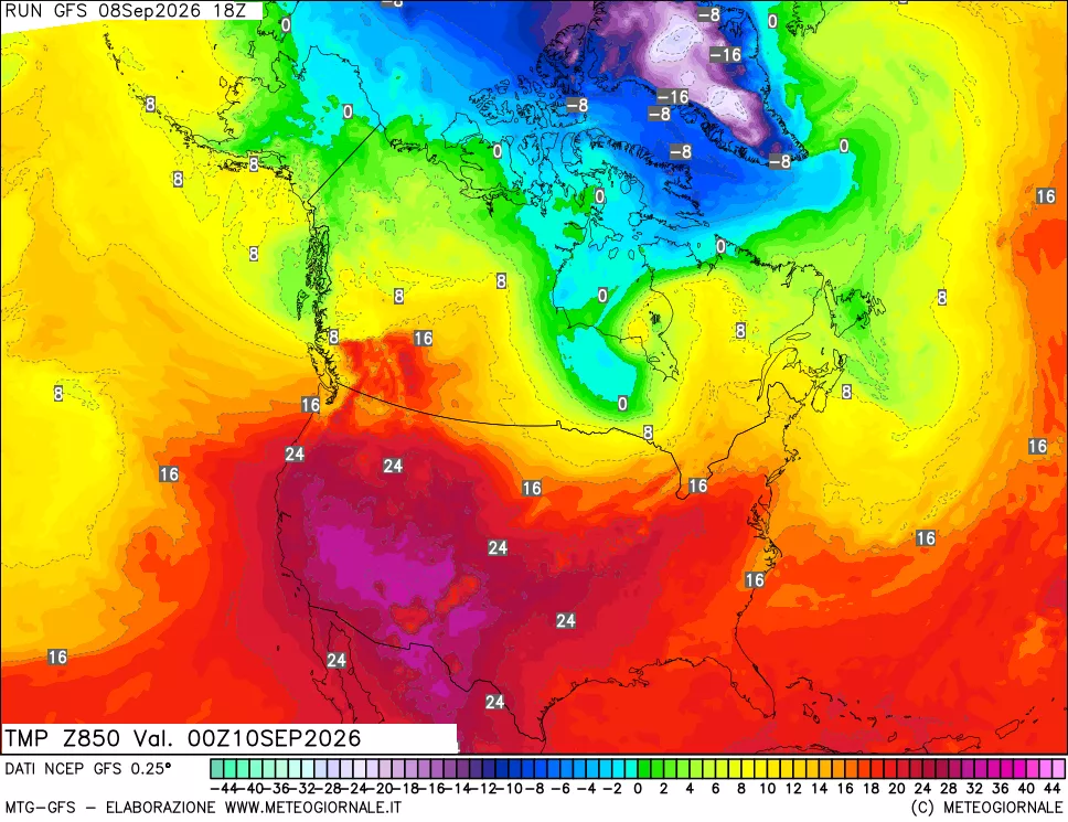 mappa 850 hPa Temp