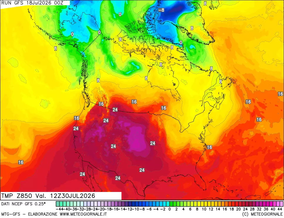 mappa 850 hPa Temp
