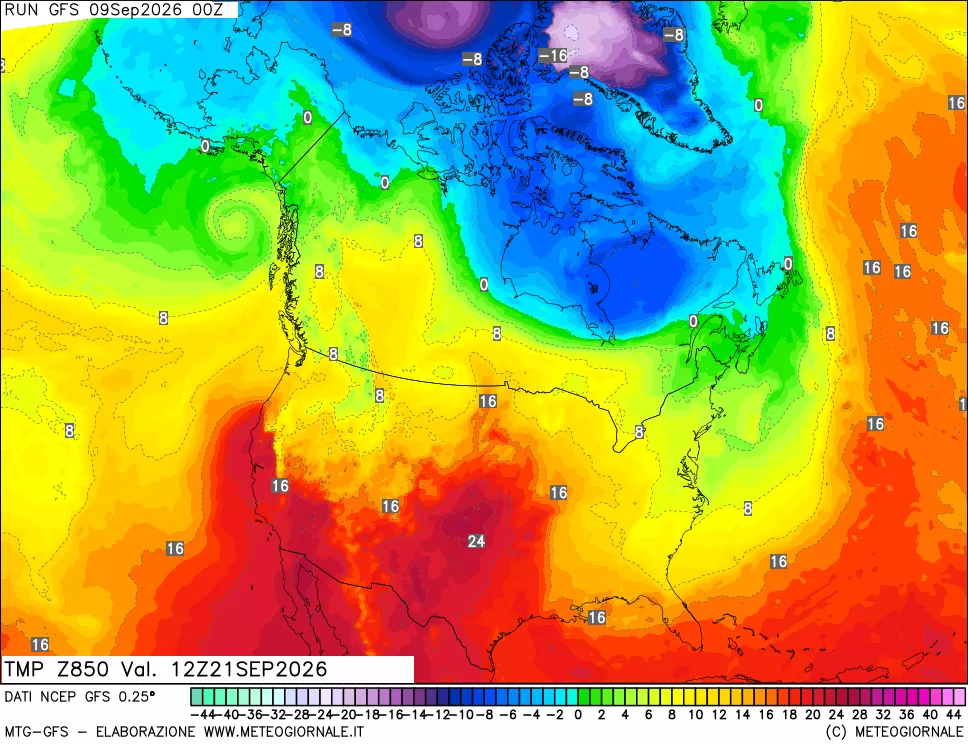 mappa 850 hPa Temp