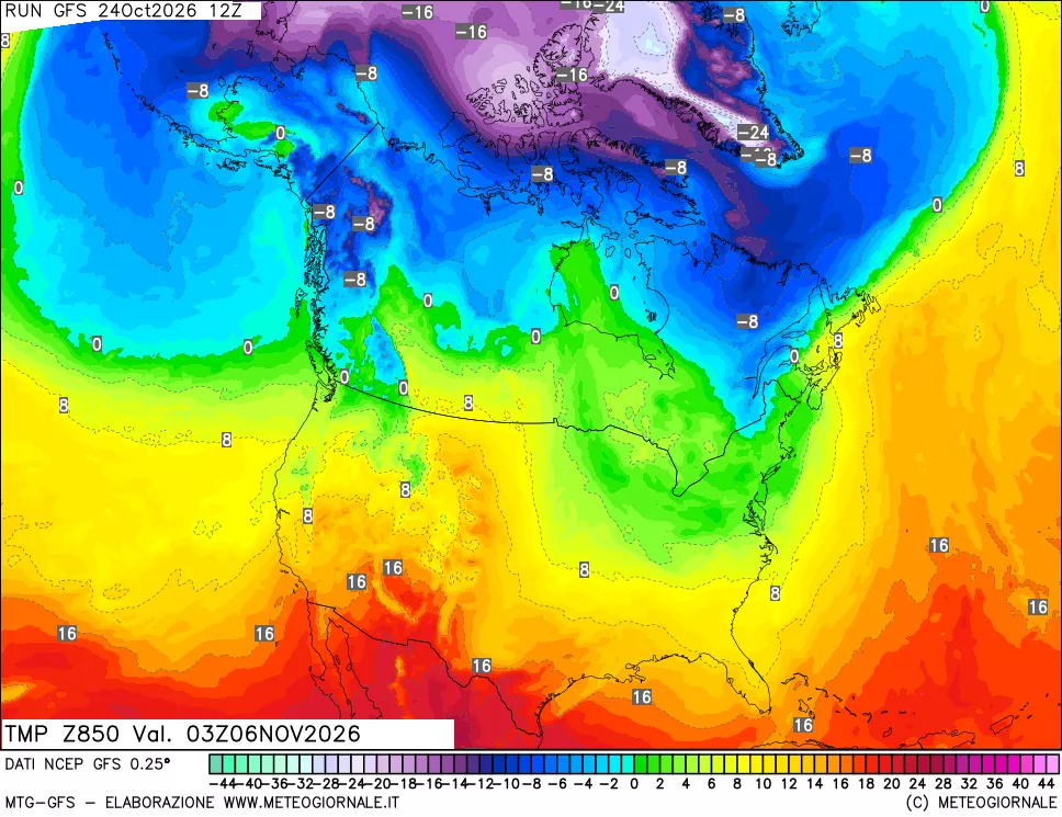 mappa 850 hPa Temp