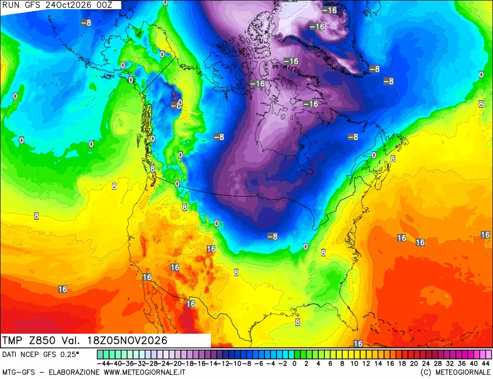 mappa 850 hPa Temp