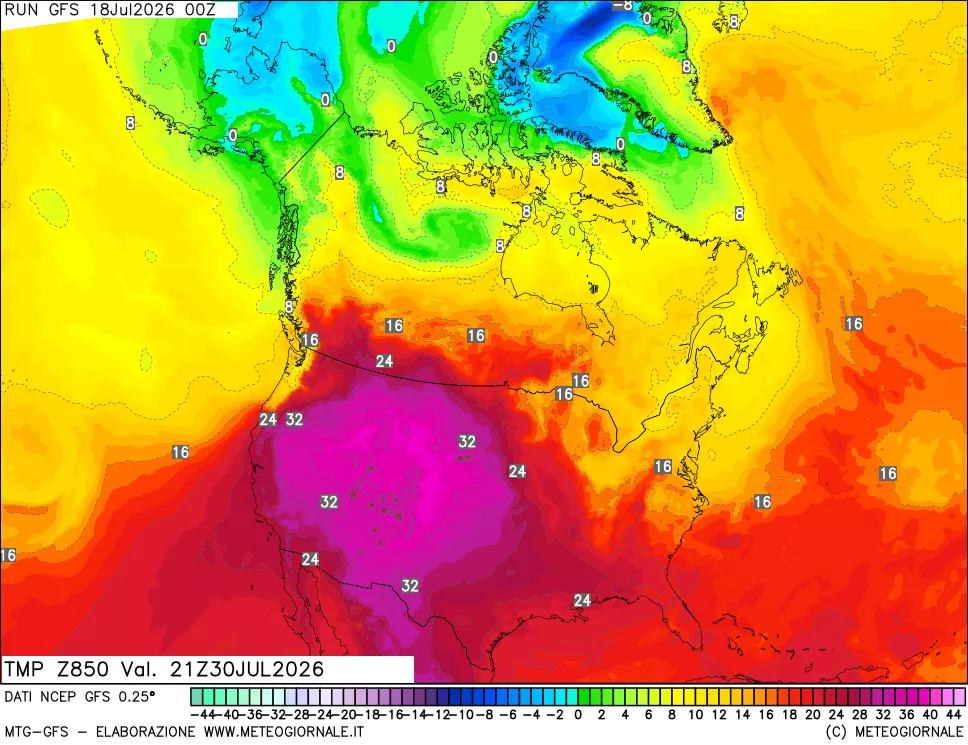 mappa 850 hPa Temp