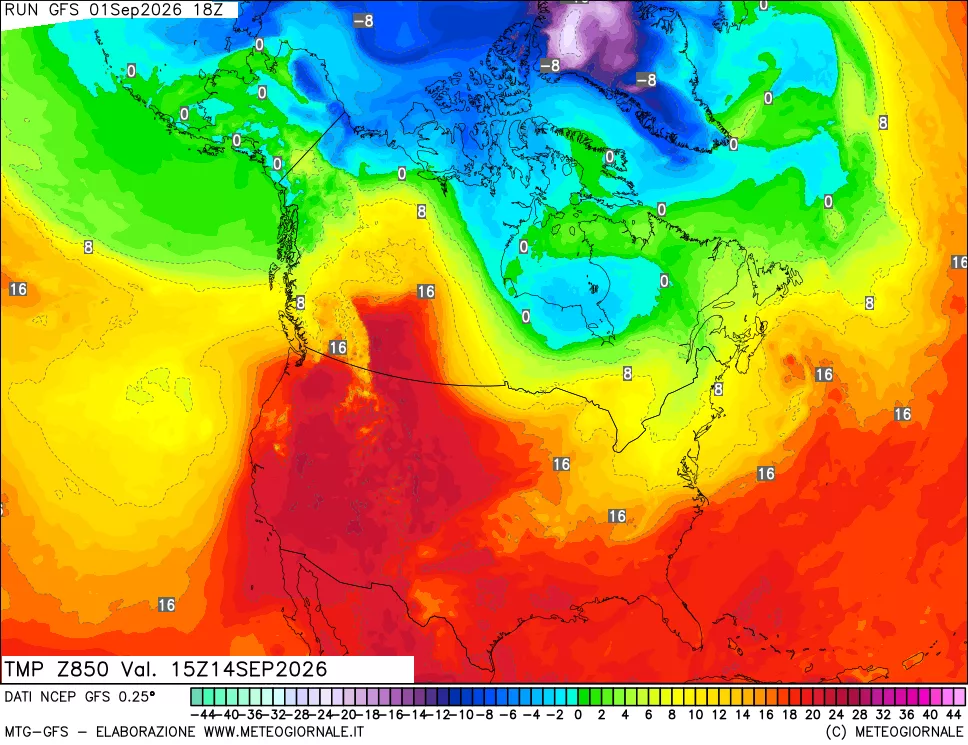 mappa 850 hPa Temp