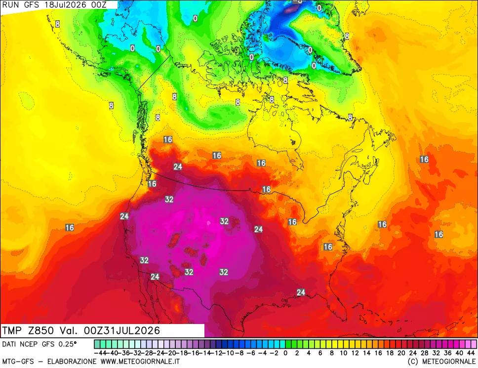 mappa 850 hPa Temp
