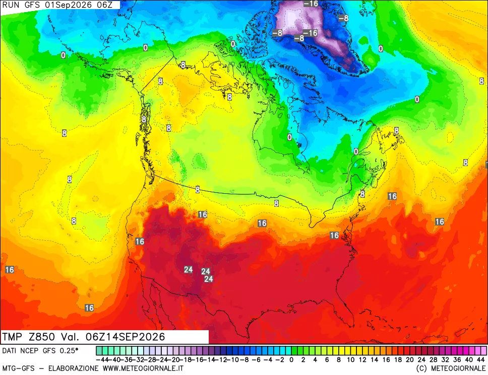 mappa 850 hPa Temp