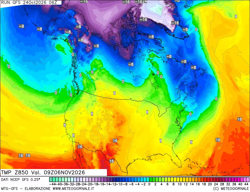 mappa 850 hPa Temp