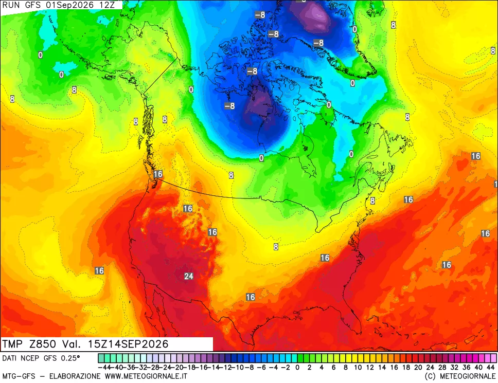mappa 850 hPa Temp