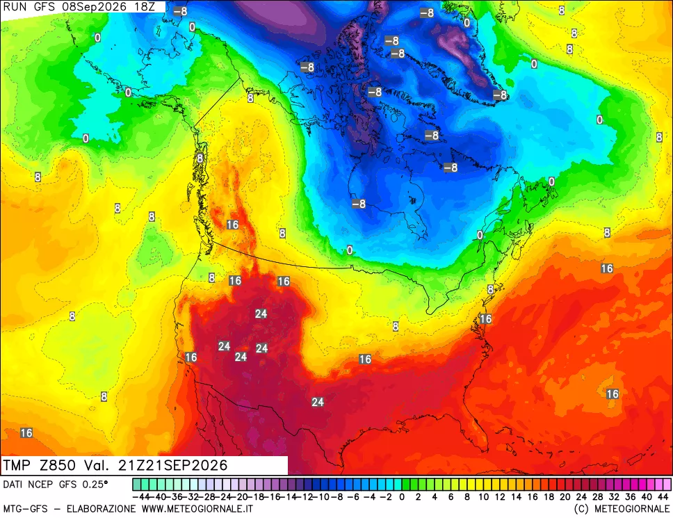 mappa 850 hPa Temp