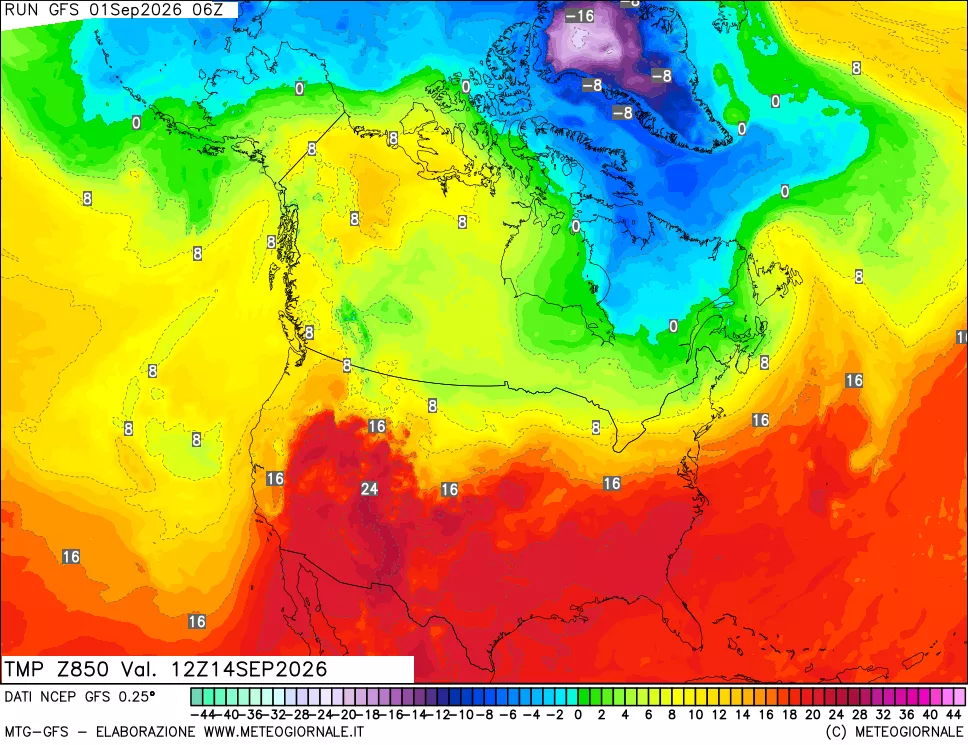 mappa 850 hPa Temp