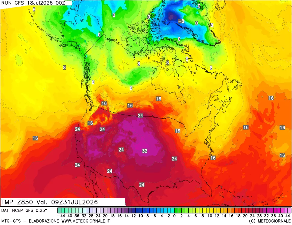mappa 850 hPa Temp