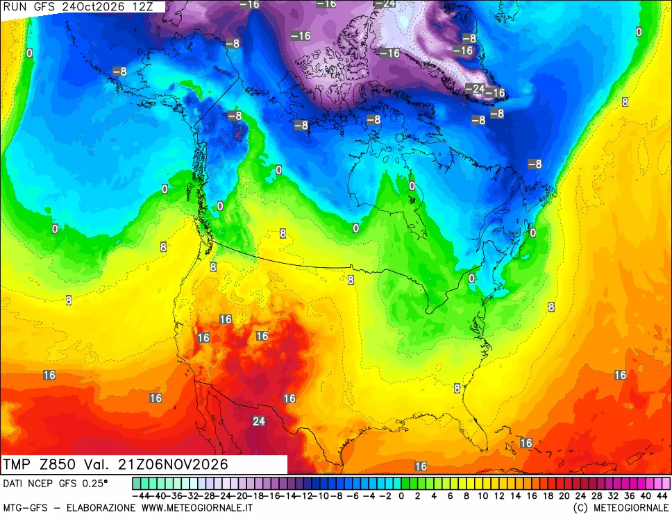 mappa 850 hPa Temp