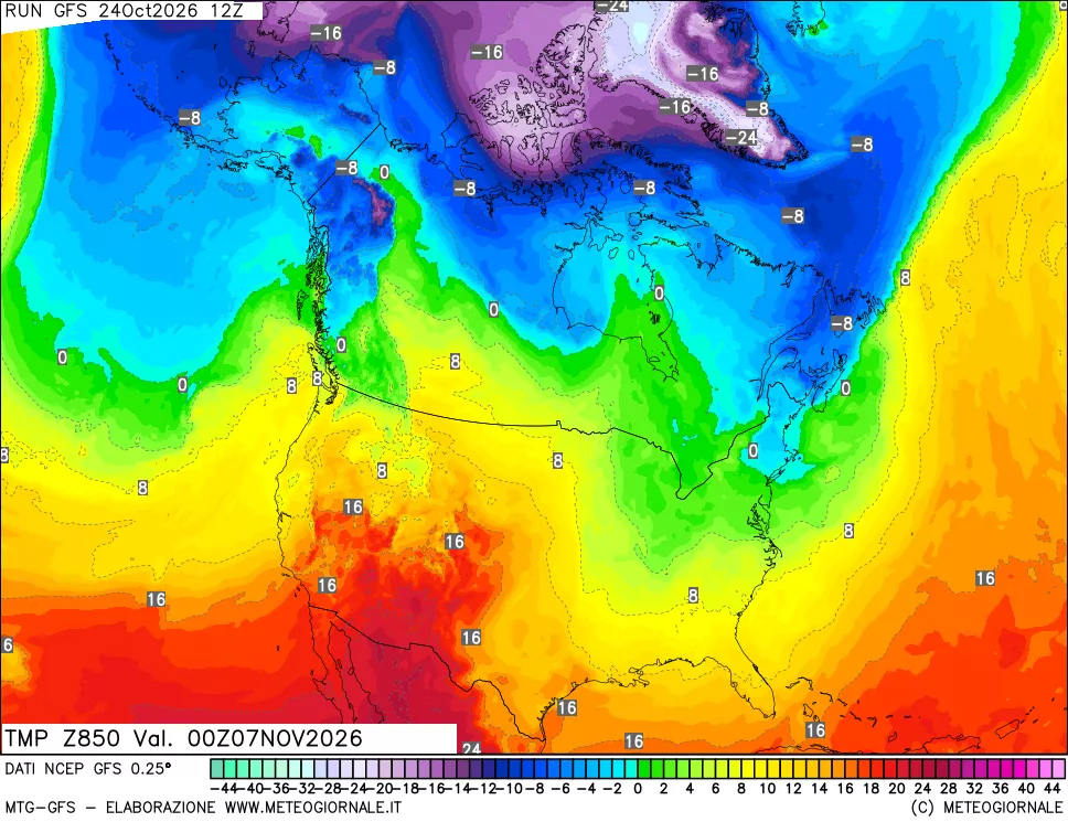 mappa 850 hPa Temp
