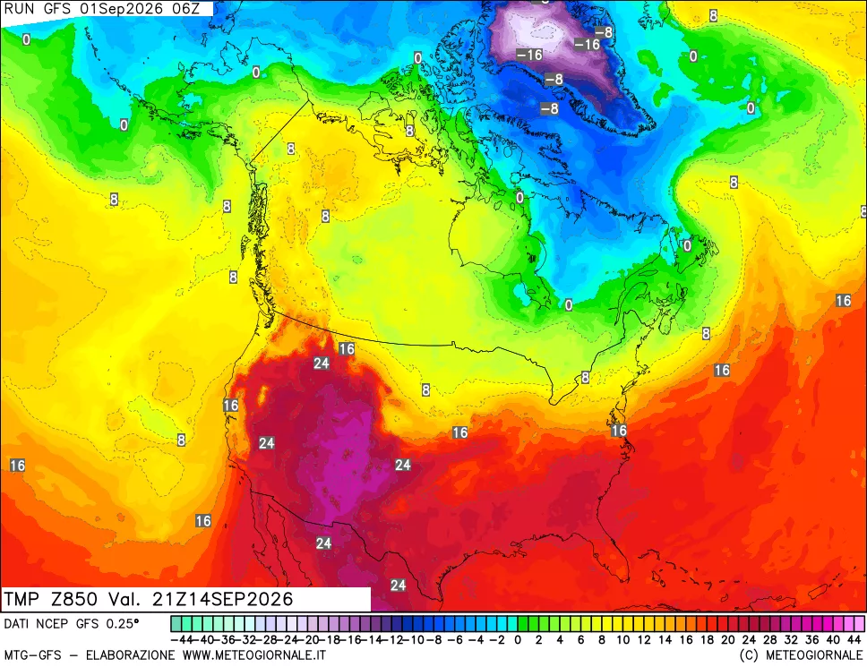 mappa 850 hPa Temp