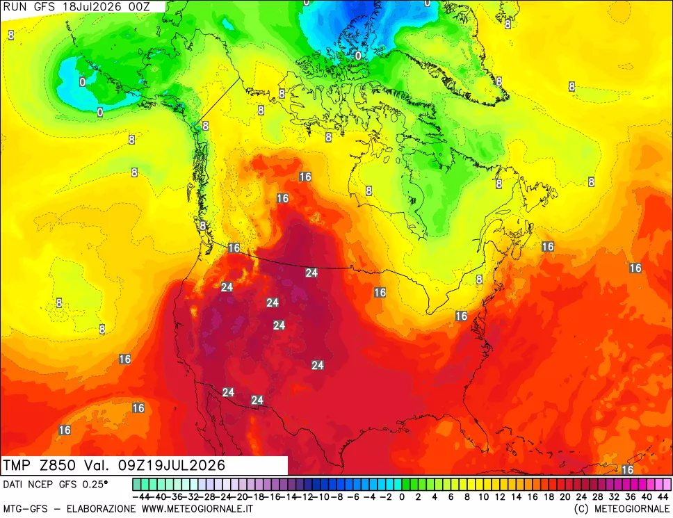 mappa 850 hPa Temp