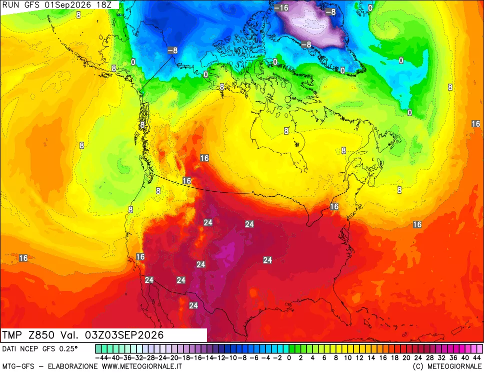 mappa 850 hPa Temp