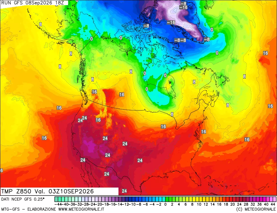 mappa 850 hPa Temp