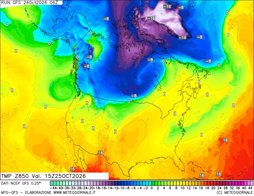 mappa 850 hPa Temp