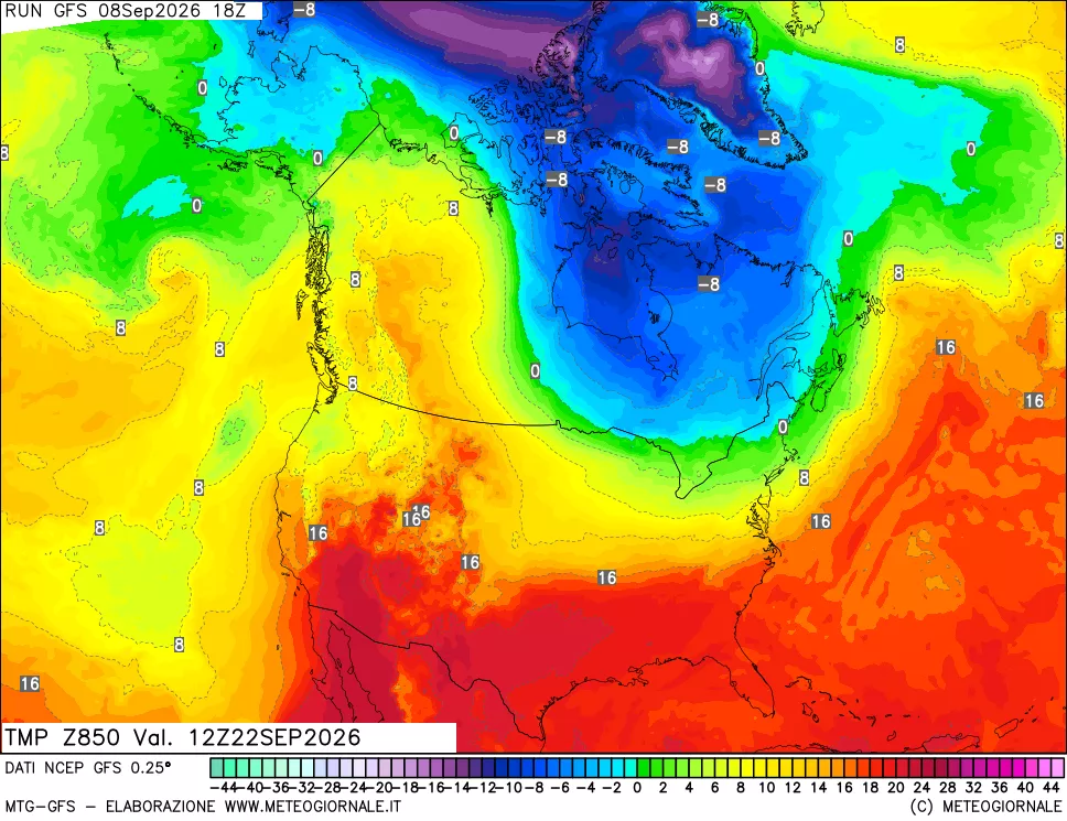 mappa 850 hPa Temp