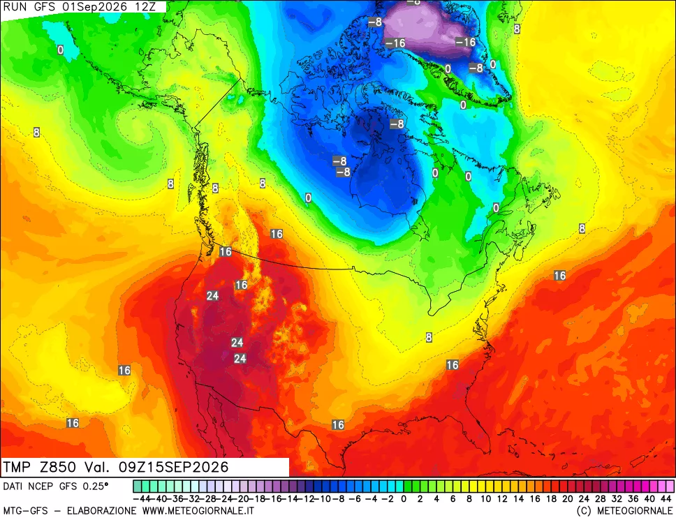 mappa 850 hPa Temp