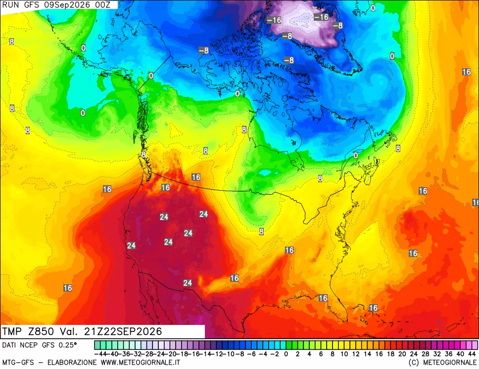 mappa 850 hPa Temp