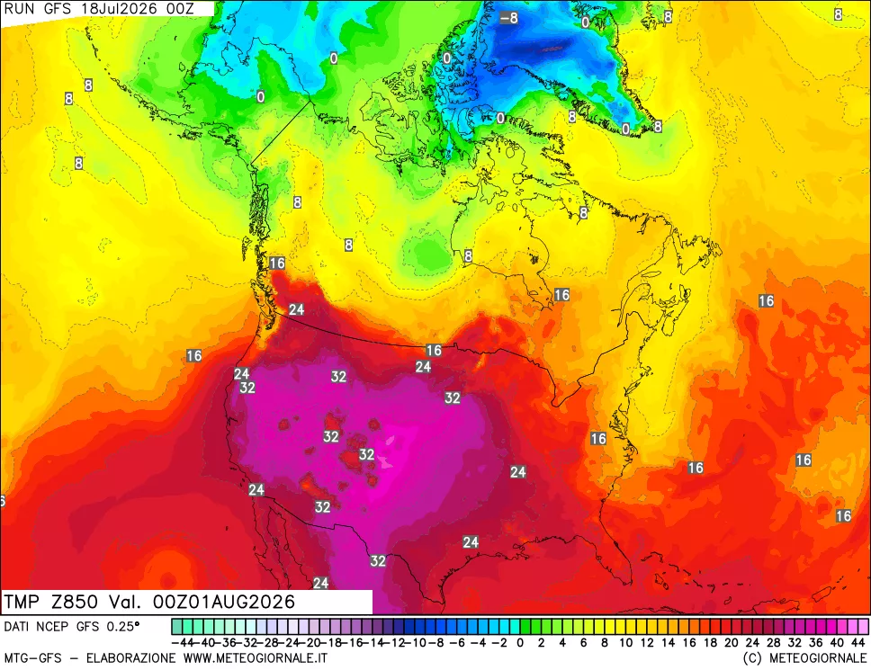 mappa 850 hPa Temp