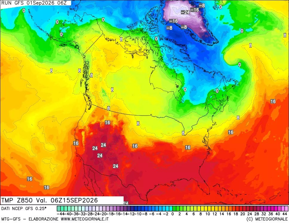 mappa 850 hPa Temp