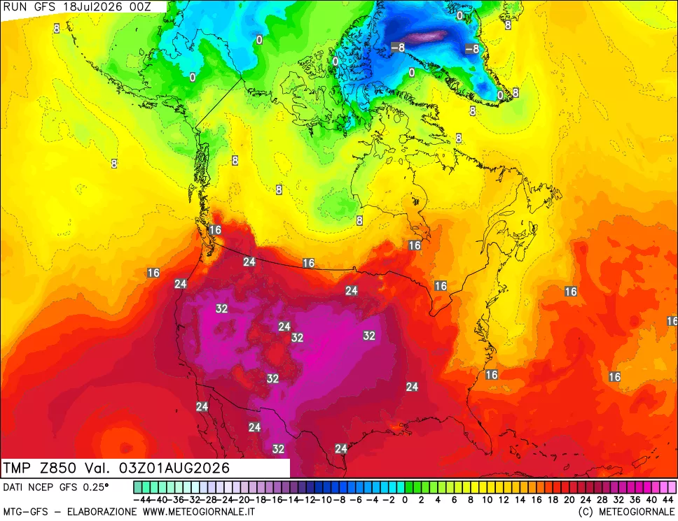 mappa 850 hPa Temp