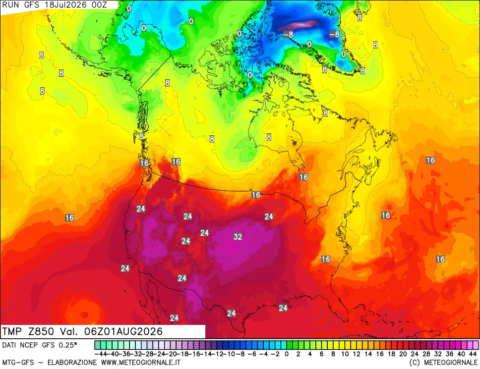mappa 850 hPa Temp