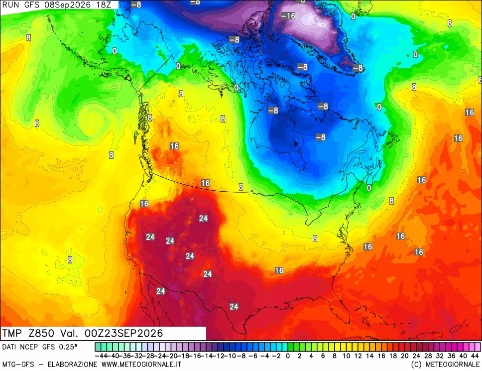mappa 850 hPa Temp