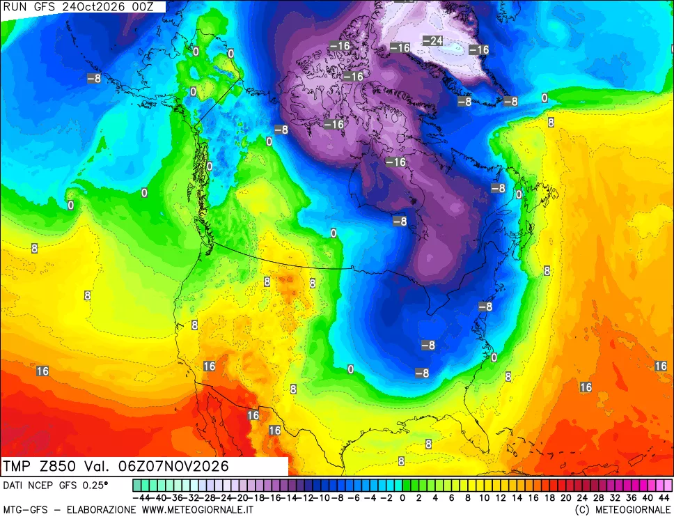 mappa 850 hPa Temp