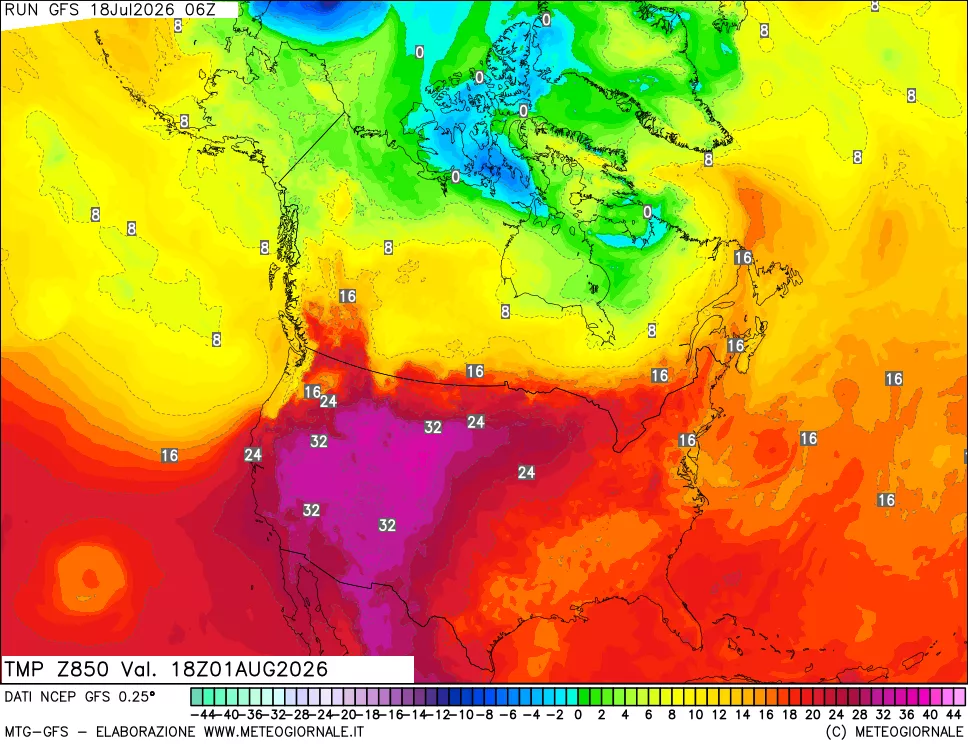 mappa 850 hPa Temp