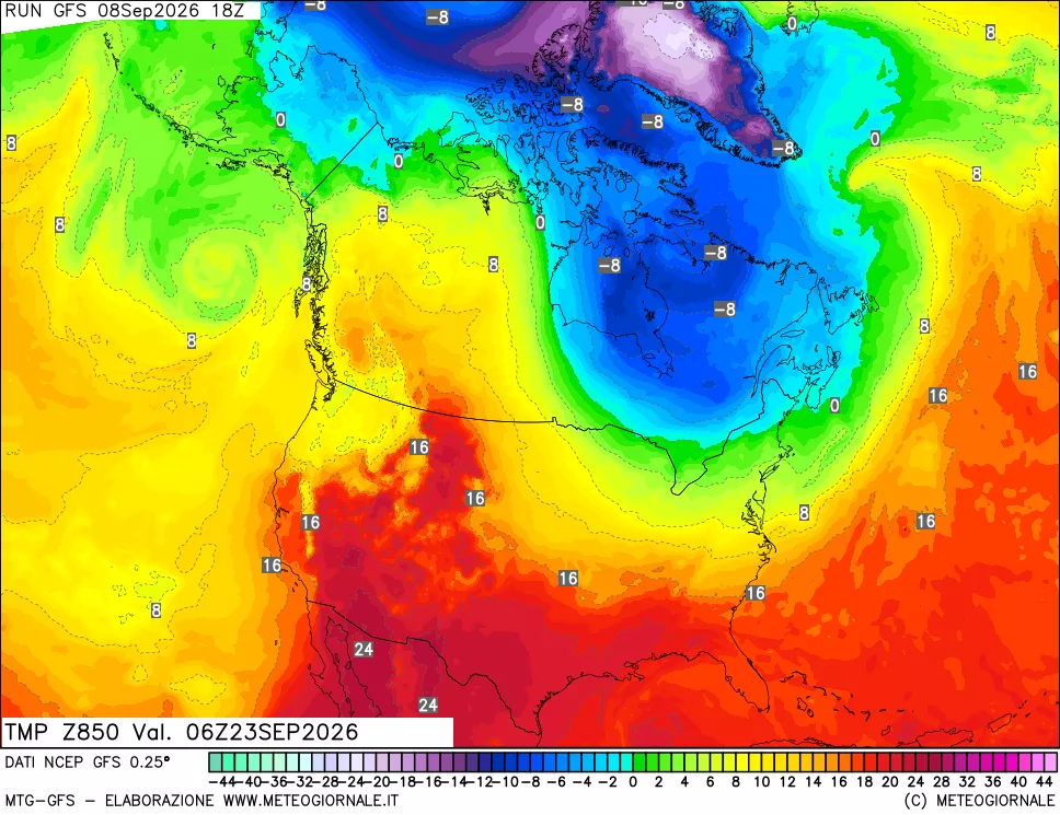 mappa 850 hPa Temp