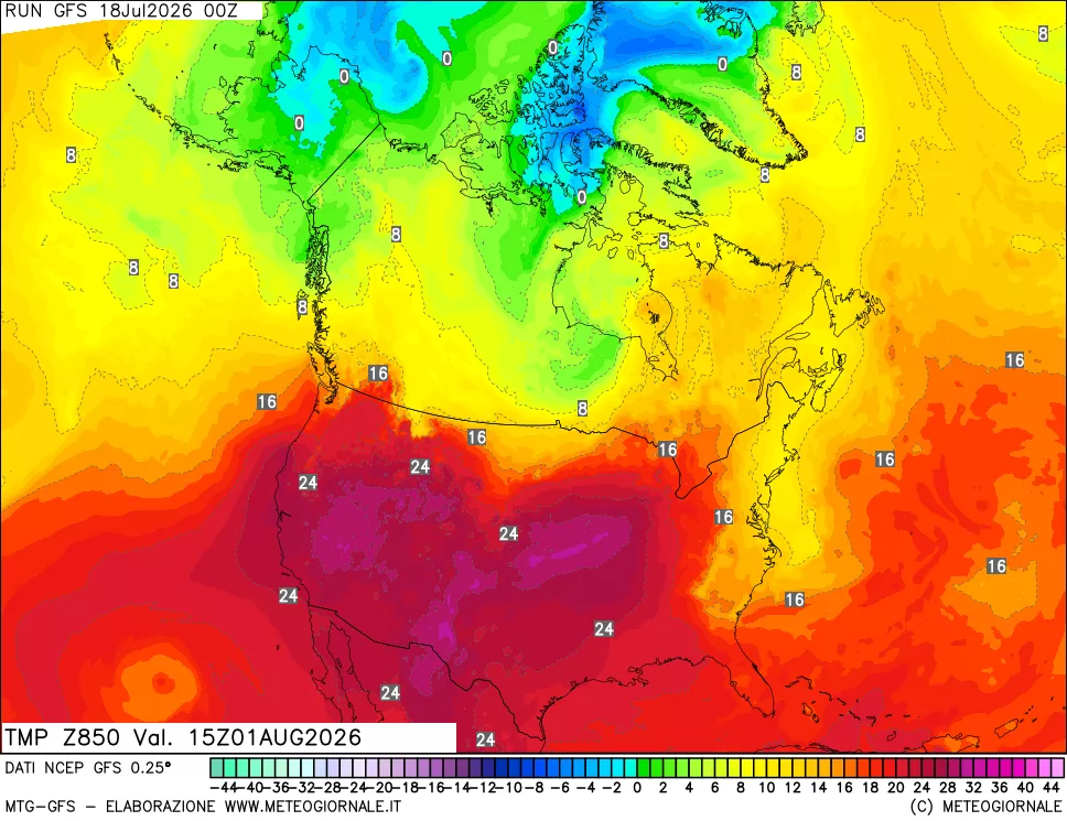 mappa 850 hPa Temp