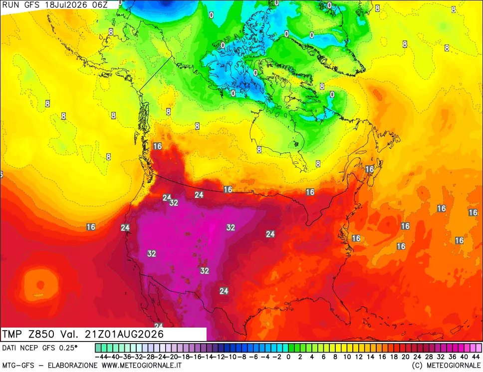 mappa 850 hPa Temp