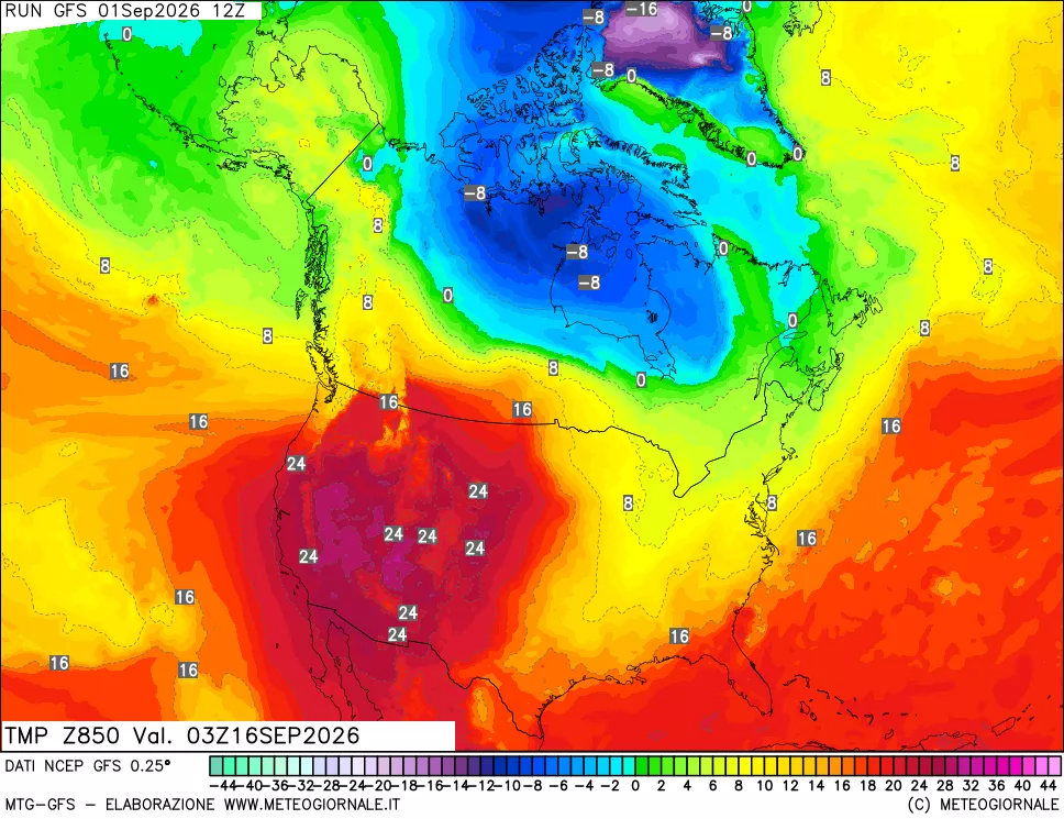mappa 850 hPa Temp