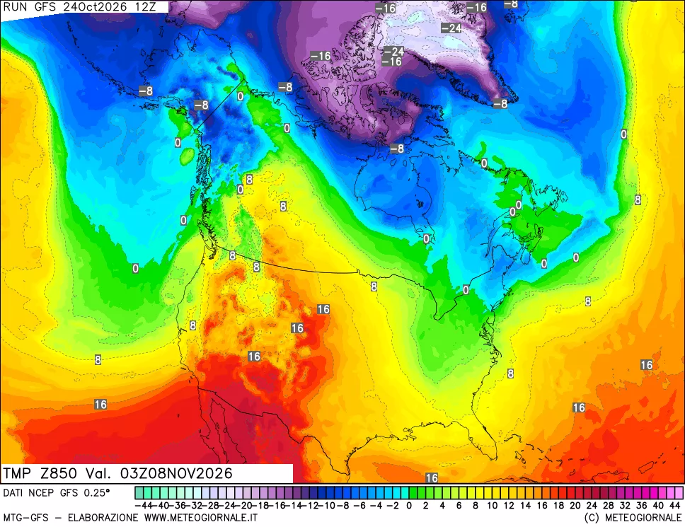 mappa 850 hPa Temp