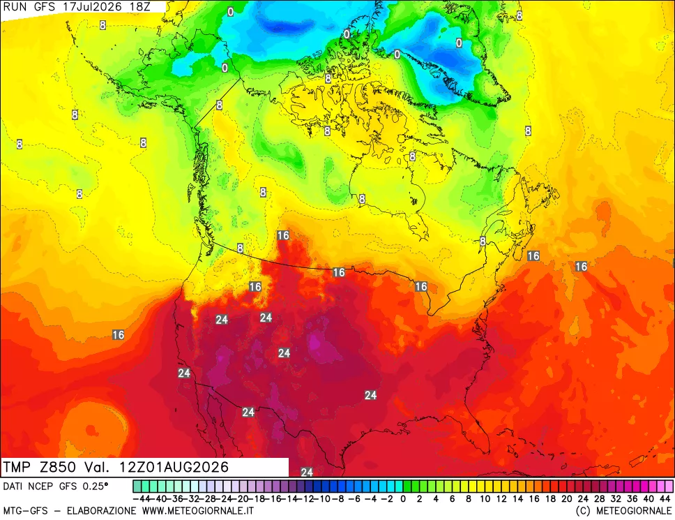 mappa 850 hPa Temp