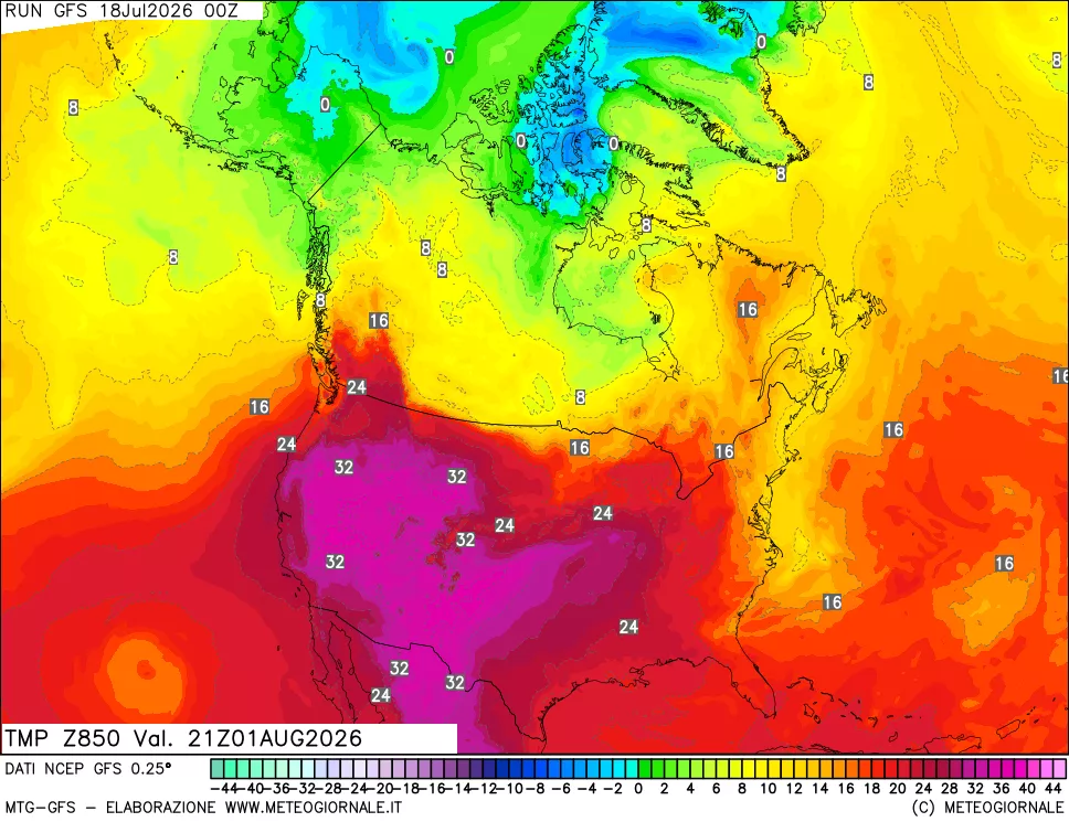 mappa 850 hPa Temp