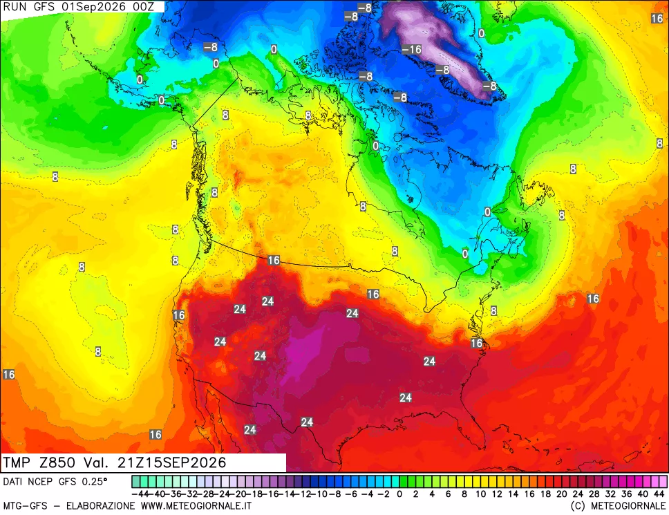 mappa 850 hPa Temp