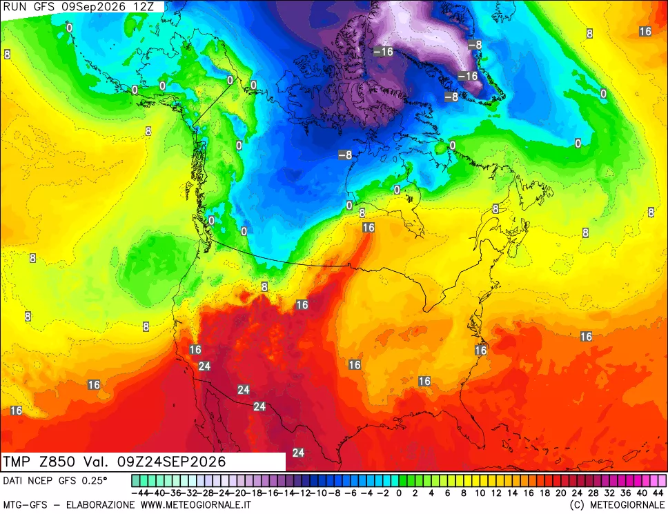 mappa 850 hPa Temp