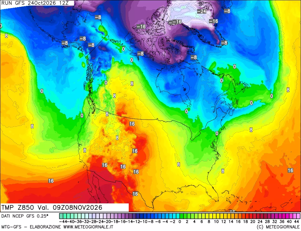mappa 850 hPa Temp